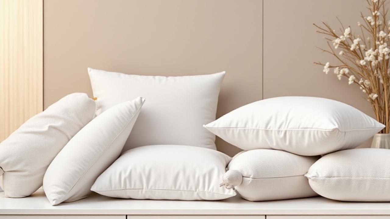 다양한 높이와 소재의 베개가 비치된 베개 바